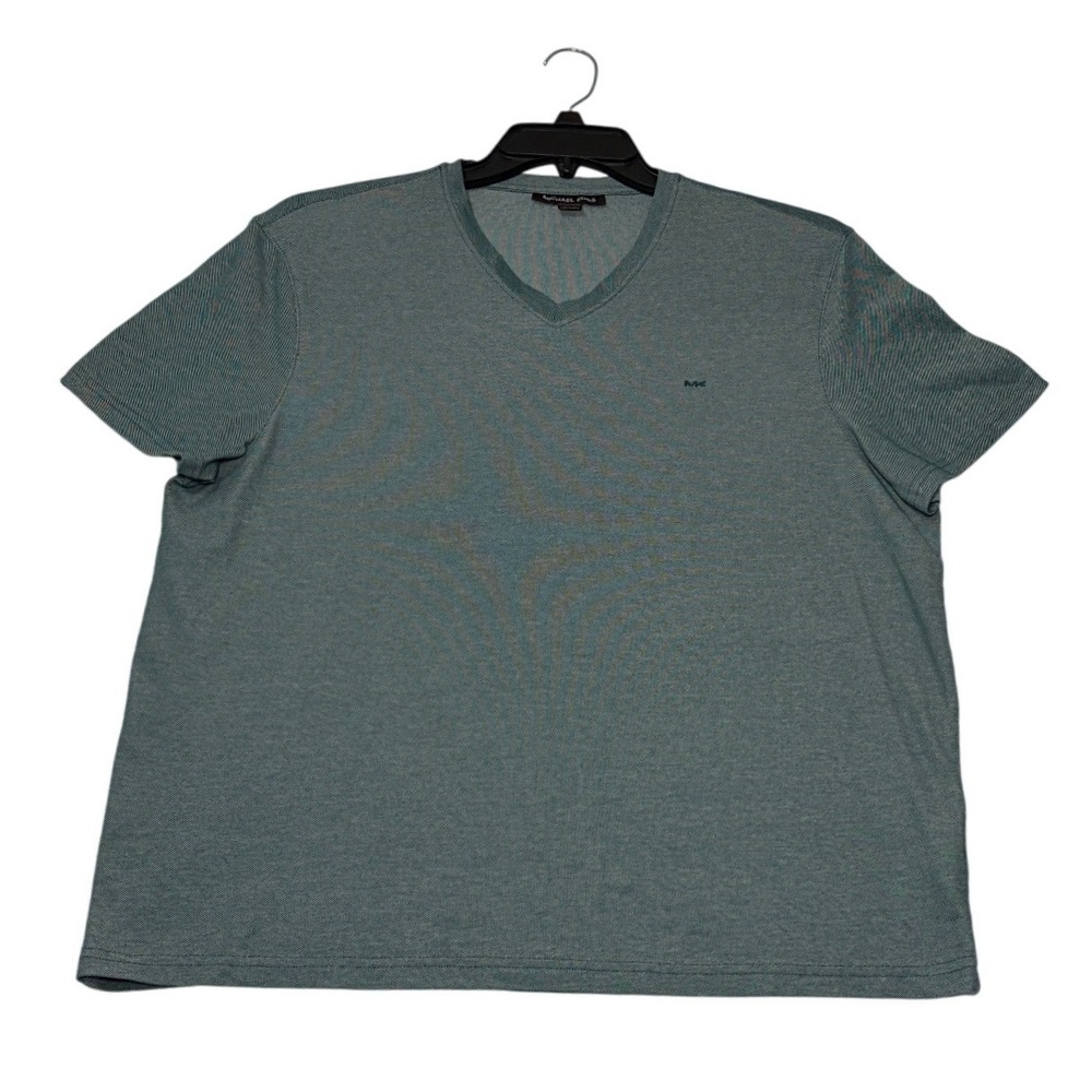 Michael Kors Mens V-Neck T-Shirt Heathered Teal Green Short Sleeve Logo Size XL